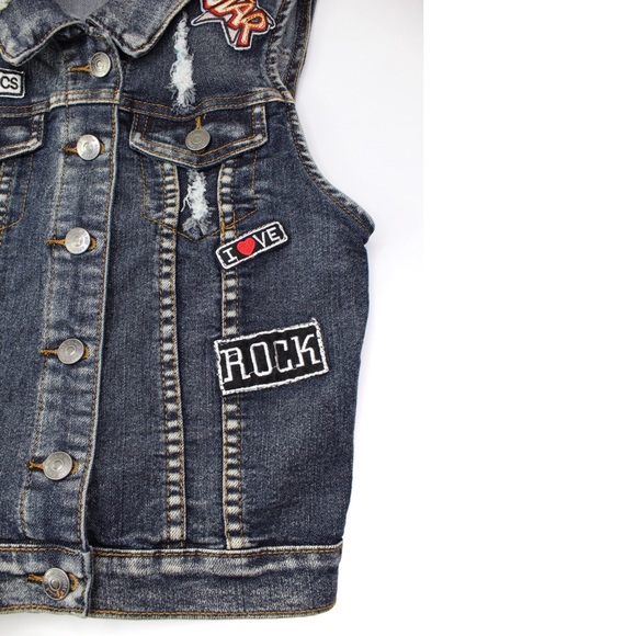 Chiqle Distressed Denim Patchwork Jean Vest S - Picture 3 of 9